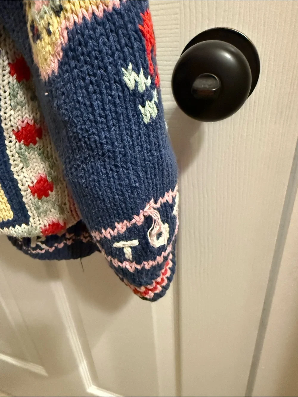 Together Navy button Knit Cardigan with Pink and Yellow Accents